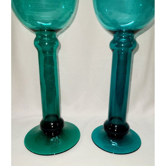 Tall blown glass teal candle holders 14.75" - Picture 2 of 11